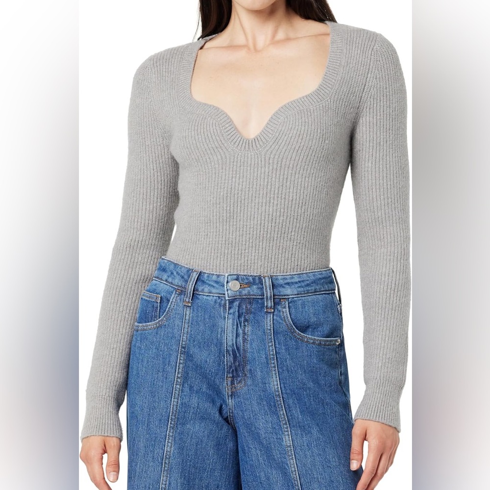 The Drop Grey Ribbed Sweetheart Sweater Size S